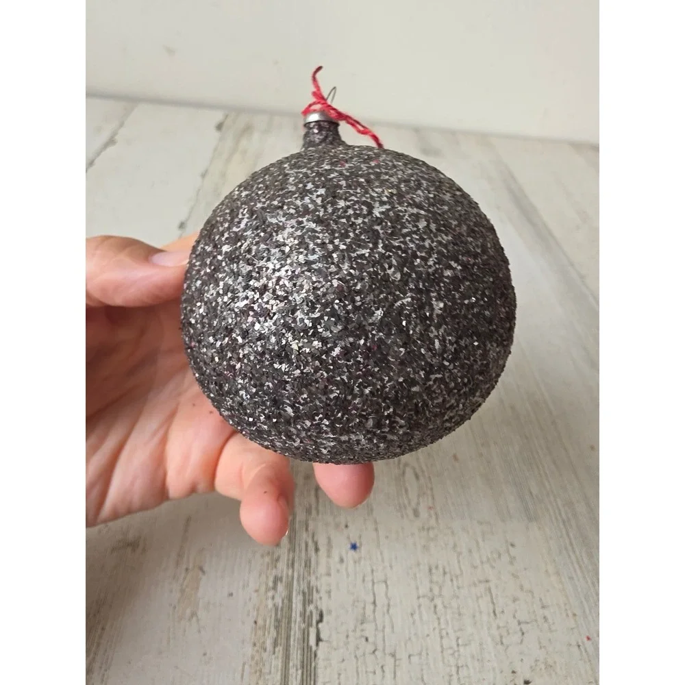 Antique West Germany? Glass glitter ball ornament vintage silver mica tree Xmas